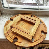 Traditional Japanese Round Solid Pine Wood Foldable Side Table with Fruit Tray for Outdoor Use