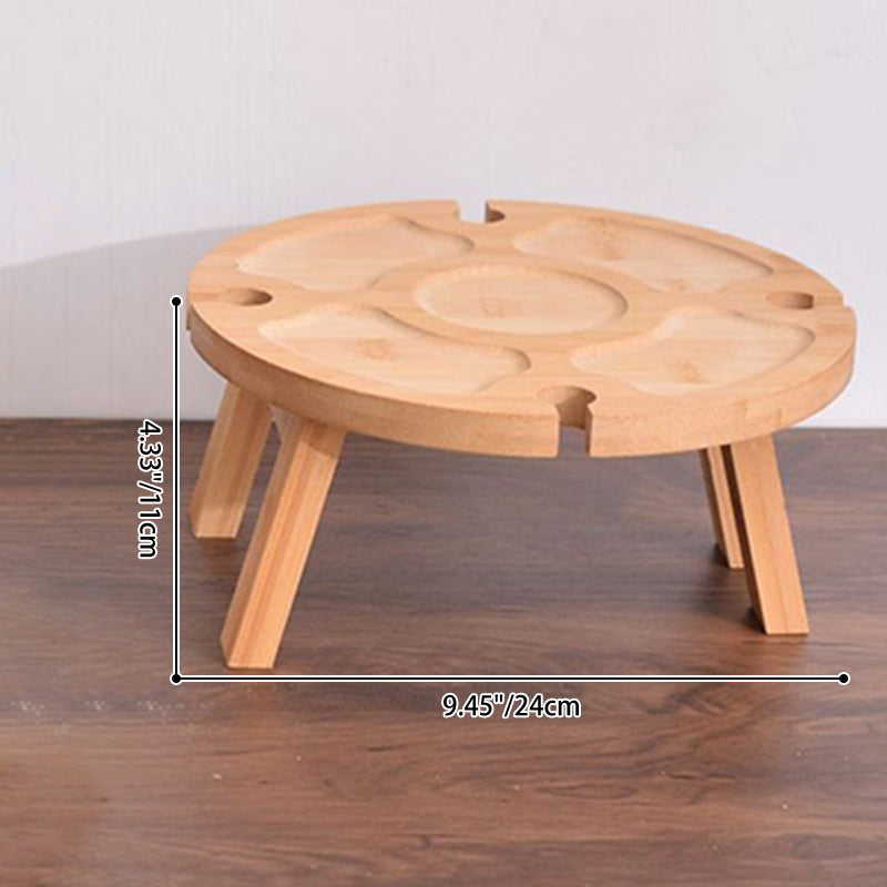 Traditional Japanese Round Solid Pine Wood Foldable Side Table with Fruit Tray for Outdoor Use