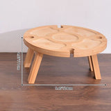 Traditional Japanese Round Solid Pine Wood Foldable Side Table with Fruit Tray for Outdoor Use