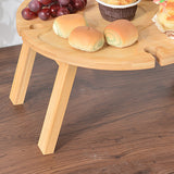 Traditional Japanese Round Solid Pine Wood Foldable Side Table with Fruit Tray for Outdoor Use
