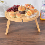 Traditional Japanese Round Solid Pine Wood Foldable Side Table with Fruit Tray for Outdoor Use