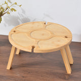 Traditional Japanese Round Solid Pine Wood Foldable Side Table with Fruit Tray for Outdoor Use