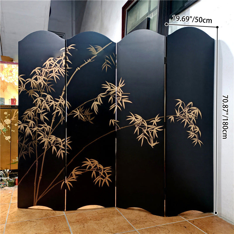 Elegant Traditional Chinese Rectangular Room Divider with Gold Leaf — Foldable, Hand-Painted, Solid Wood and Plywood for Living Room