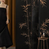 Elegant Traditional Chinese Rectangular Room Divider with Gold Leaf — Foldable, Hand-Painted, Solid Wood and Plywood for Living Room