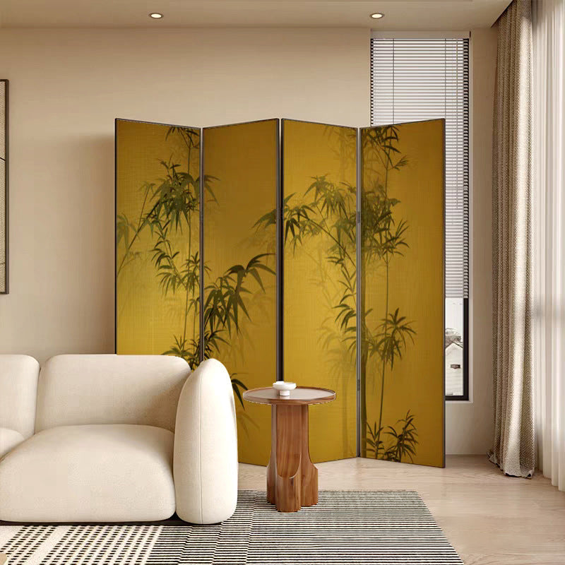 Elegant Traditional Chinese Rectangular Room Divider with Gold Leaf — Foldable, Hand-Painted, Solid Wood and Plywood for Living Room
