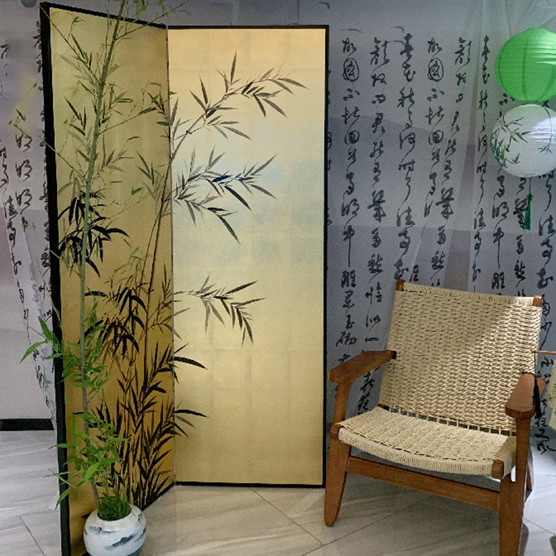 Elegant Traditional Chinese Rectangular Room Divider with Gold Leaf — Foldable, Hand-Painted, Solid Wood and Plywood for Living Room
