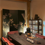 Elegant Traditional Chinese Rectangular Room Divider with Gold Leaf — Foldable, Hand-Painted, Solid Wood and Plywood for Living Room