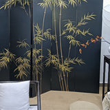 Elegant Traditional Chinese Rectangular Room Divider with Gold Leaf — Foldable, Hand-Painted, Solid Wood and Plywood for Living Room