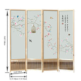 Traditional Chinese Rectangular Room Divider – Foldable, Solid Pine Wood with PVC Panels for Living Room