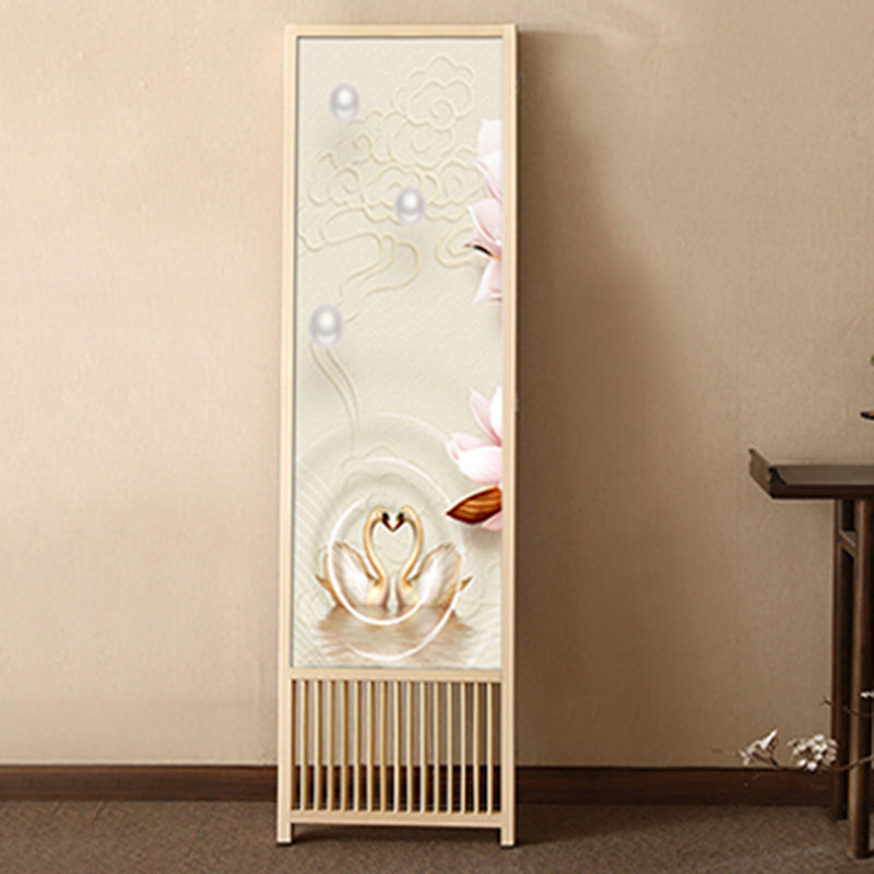 Traditional Chinese Rectangular Room Divider – Foldable, Solid Pine Wood with PVC Panels for Living Room
