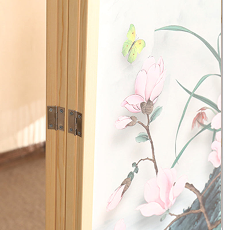 Traditional Chinese Rectangular Room Divider – Foldable, Solid Pine Wood with PVC Panels for Living Room