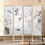 Traditional Chinese Rectangular Room Divider – Foldable, Solid Pine Wood with PVC Panels for Living Room