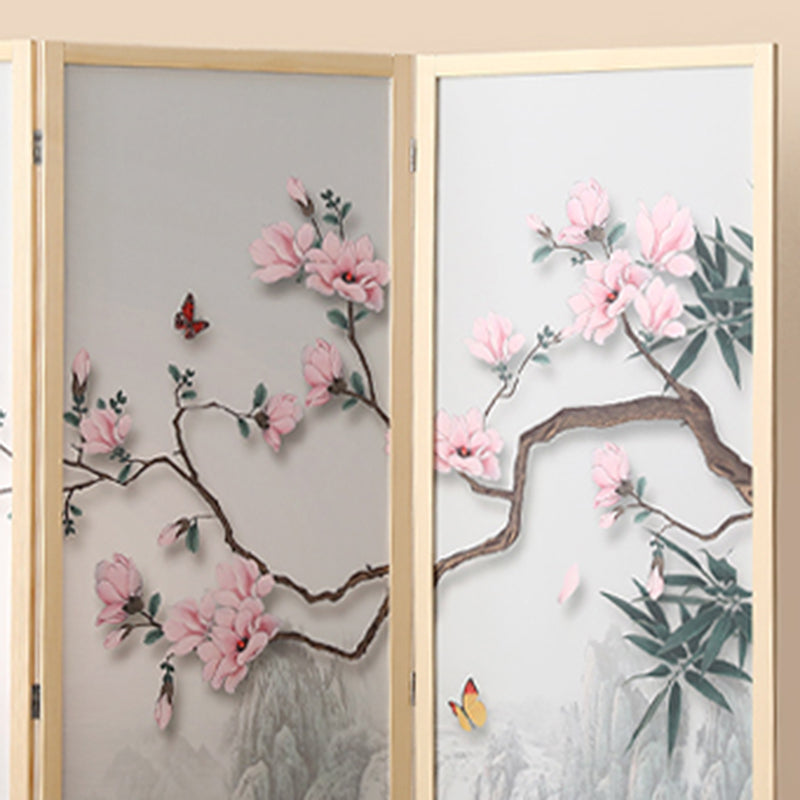 Traditional Chinese Rectangular Room Divider – Foldable, Solid Pine Wood with PVC Panels for Living Room