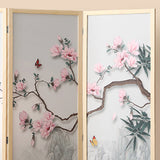 Traditional Chinese Rectangular Room Divider – Foldable, Solid Pine Wood with PVC Panels for Living Room