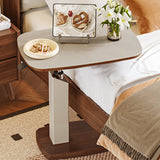 Contemporary Scandinavian Rectangular Side Table with Saddle Leather Top, MDF Construction, Height-Adjustable Swivel Base for Living Room
