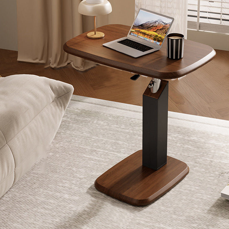 Contemporary Scandinavian Rectangular Side Table with Saddle Leather Top, MDF Construction, Height-Adjustable Swivel Base for Living Room