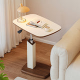Contemporary Scandinavian Rectangular Side Table with Saddle Leather Top, MDF Construction, Height-Adjustable Swivel Base for Living Room