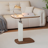 Contemporary Scandinavian Rectangular Side Table with Saddle Leather Top, MDF Construction, Height-Adjustable Swivel Base for Living Room