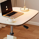 Contemporary Scandinavian Rectangular Side Table with Saddle Leather Top, MDF Construction, Height-Adjustable Swivel Base for Living Room