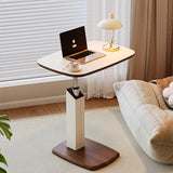 Contemporary Scandinavian Rectangular Side Table with Saddle Leather Top, MDF Construction, Height-Adjustable Swivel Base for Living Room