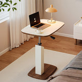 Contemporary Scandinavian Rectangular Side Table with Saddle Leather Top, MDF Construction, Height-Adjustable Swivel Base for Living Room