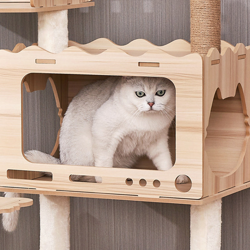 Modern Scandinavian Rectangular MDF Cat Tree with Acrylic Accents — Multi-Functional Living Room Furniture
