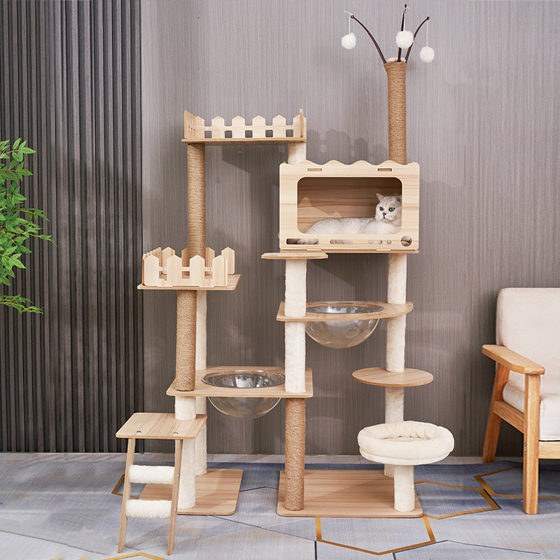 Modern Scandinavian Rectangular MDF Cat Tree with Acrylic Accents — Multi-Functional Living Room Furniture