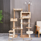 Modern Scandinavian Rectangular MDF Cat Tree with Acrylic Accents — Multi-Functional Living Room Furniture