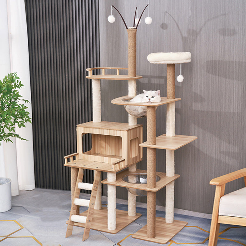 Modern Scandinavian Rectangular MDF Cat Tree with Acrylic Accents — Multi-Functional Living Room Furniture