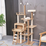 Modern Scandinavian Rectangular MDF Cat Tree with Acrylic Accents — Multi-Functional Living Room Furniture