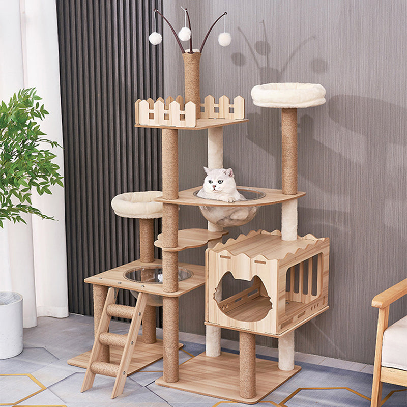 Modern Scandinavian Rectangular MDF Cat Tree with Acrylic Accents — Multi-Functional Living Room Furniture