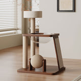 Contemporary Scandinavian Round Rubberwood Cat Tree – Solid Wood with Acrylic Details, Multi-Functional for Living Room