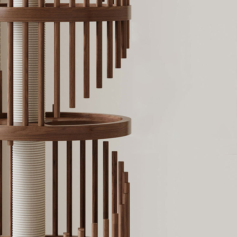 Modern Art Deco Spiral Cat Tree – Round Rubberwood, Pine & Ash with Stone Slab, 3/4/5-Tier, Ideal for Living Room