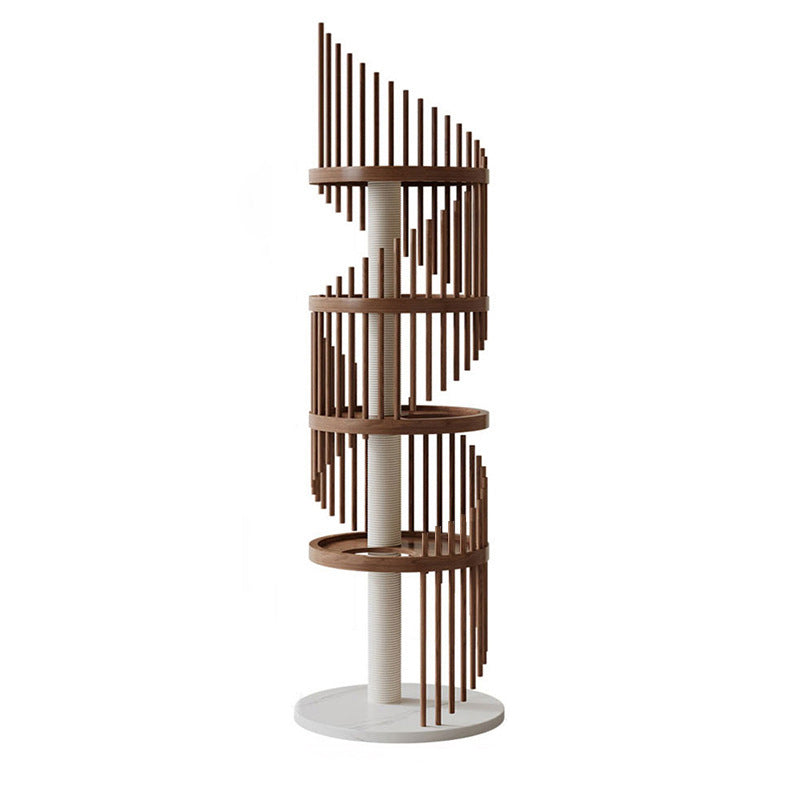 Modern Art Deco Spiral Cat Tree – Round Rubberwood, Pine & Ash with Stone Slab, 3/4/5-Tier, Ideal for Living Room