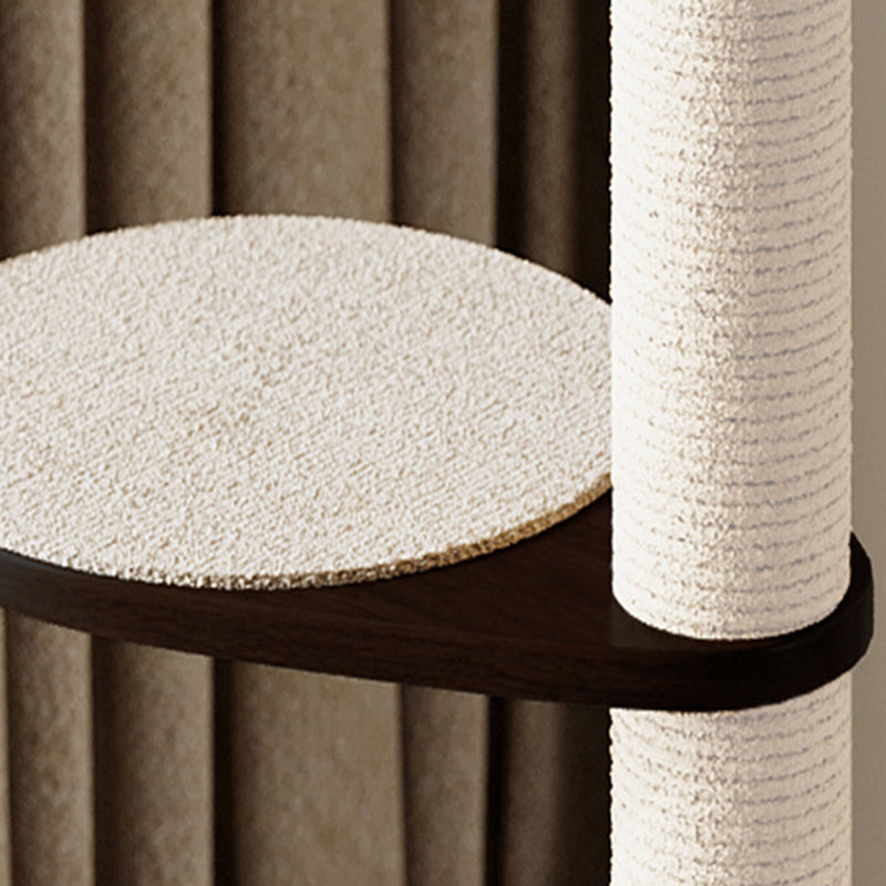 Contemporary Scandinavian Round Solid Wood Cat Tree with Multi-Layer Panels and Pine Stone Slab – Multi-Functional Living Room Design