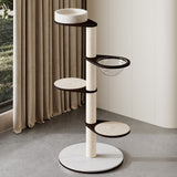 Contemporary Scandinavian Round Solid Wood Cat Tree with Multi-Layer Panels and Pine Stone Slab – Multi-Functional Living Room Design