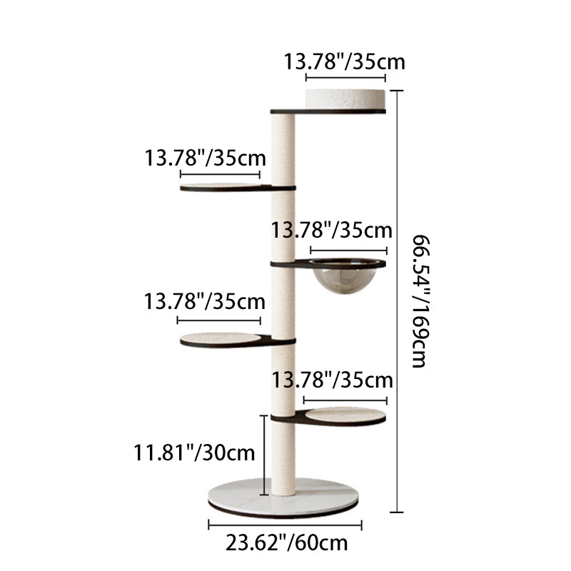 Contemporary Scandinavian Round Solid Wood Cat Tree with Multi-Layer Panels and Pine Stone Slab – Multi-Functional Living Room Design