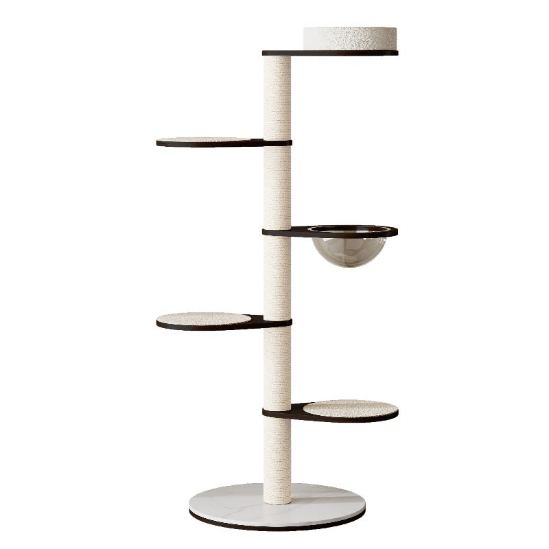 Contemporary Scandinavian Round Solid Wood Cat Tree with Multi-Layer Panels and Pine Stone Slab – Multi-Functional Living Room Design