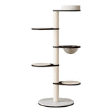Contemporary Scandinavian Round Solid Wood Cat Tree with Multi-Layer Panels and Pine Stone Slab – Multi-Functional Living Room Design