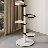 Contemporary Scandinavian Round Solid Wood Cat Tree with Multi-Layer Panels and Pine Stone Slab – Multi-Functional Living Room Design
