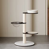 Contemporary Scandinavian Round Solid Wood Cat Tree with Multi-Layer Panels and Pine Stone Slab – Multi-Functional Living Room Design
