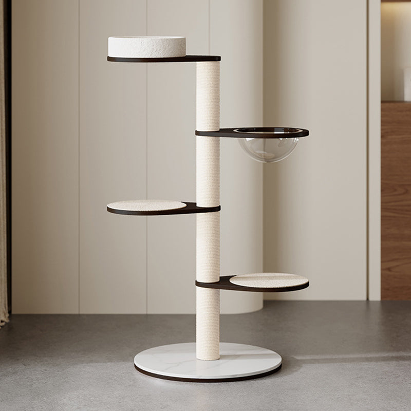 Contemporary Scandinavian Round Solid Wood Cat Tree with Multi-Layer Panels and Pine Stone Slab – Multi-Functional Living Room Design