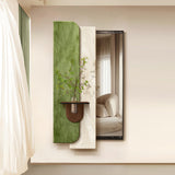 Modern Art Deco Rectangular Full-Length Mirror with Glass Accent – Natural Elements Frame for Entryways