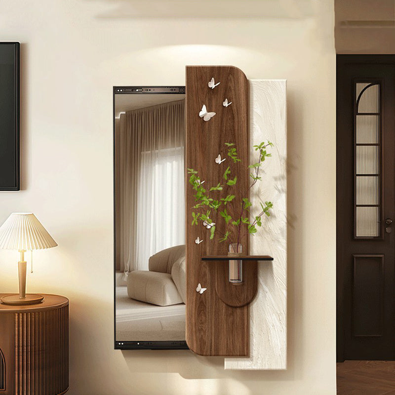 Modern Art Deco Rectangular Full-Length Mirror with Glass Accent – Natural Elements Frame for Entryways