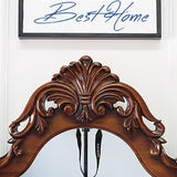 Traditional European Full-Length Mirror with Carved Catalpa Wood Frame, MDF Core and Tempered Glass – Elegant Rectangular Bedroom Accent