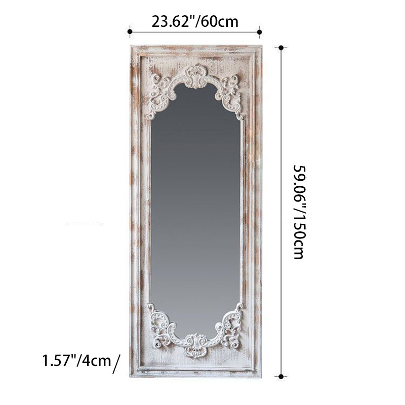 Elegant Traditional Vintage Rectangular Full-Length Mirror in Wabi-Sabi Fir Wood with Glass Accent for Entryways