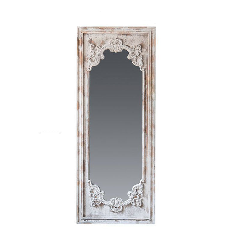 Elegant Traditional Vintage Rectangular Full-Length Mirror in Wabi-Sabi Fir Wood with Glass Accent for Entryways