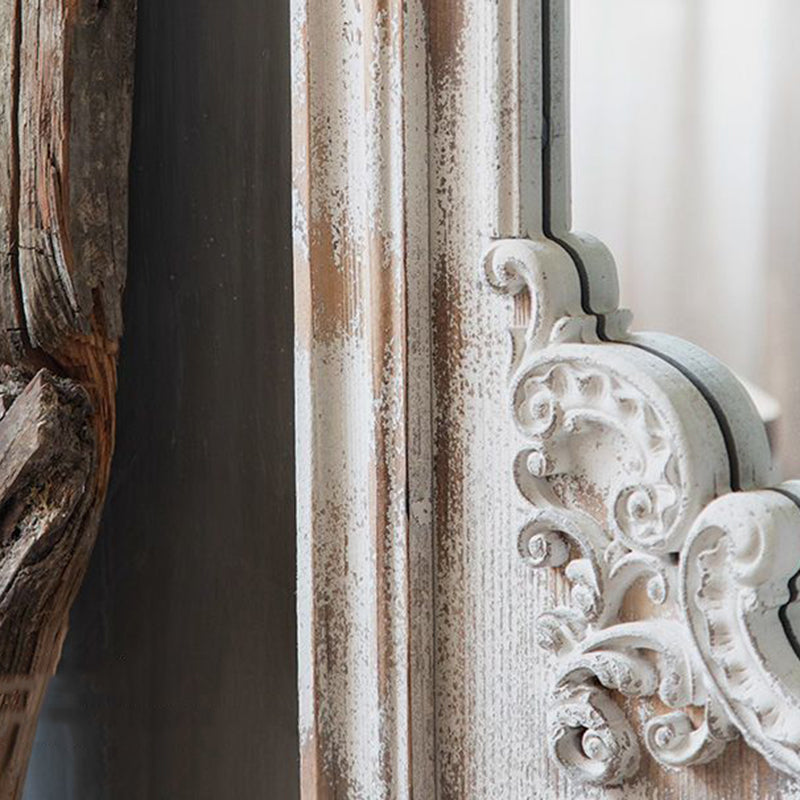 Elegant Traditional Vintage Rectangular Full-Length Mirror in Wabi-Sabi Fir Wood with Glass Accent for Entryways