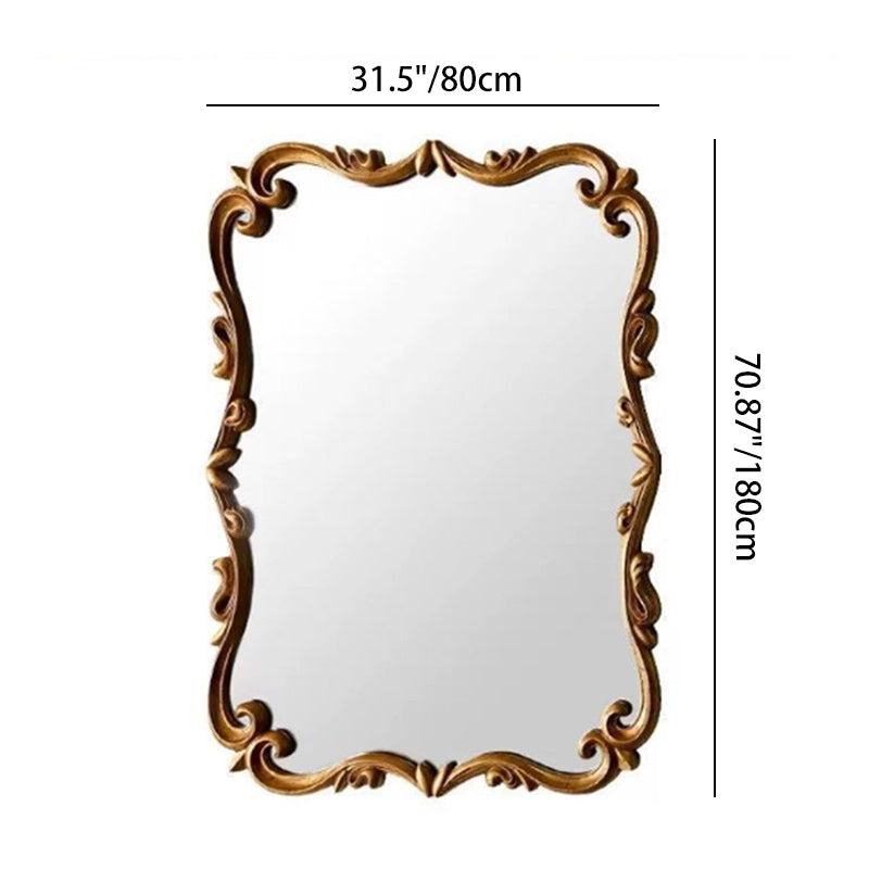 Traditional French-Style Magnificent Rectangular Full-Length Mirror with Carved Glass Panel Accent for Bedroom