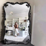 Traditional French-Style Magnificent Rectangular Full-Length Mirror with Carved Glass Panel Accent for Bedroom